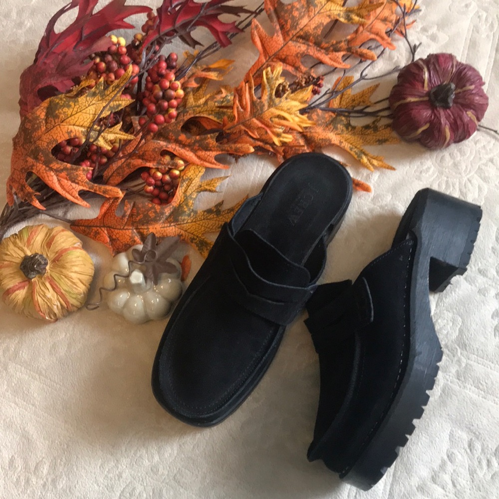 J. Crew Italian Leather Wooden Bottom Clogs Mules